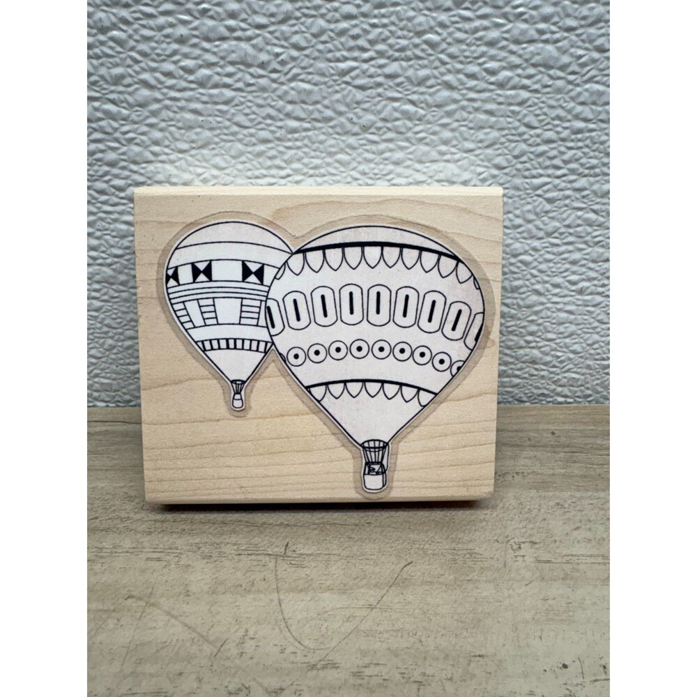 Unbranded Wood Mounted Rubber Stamp Hot Air Balloons